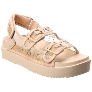 Gucci GG Crystal Embellished Mesh Sandal Beige
